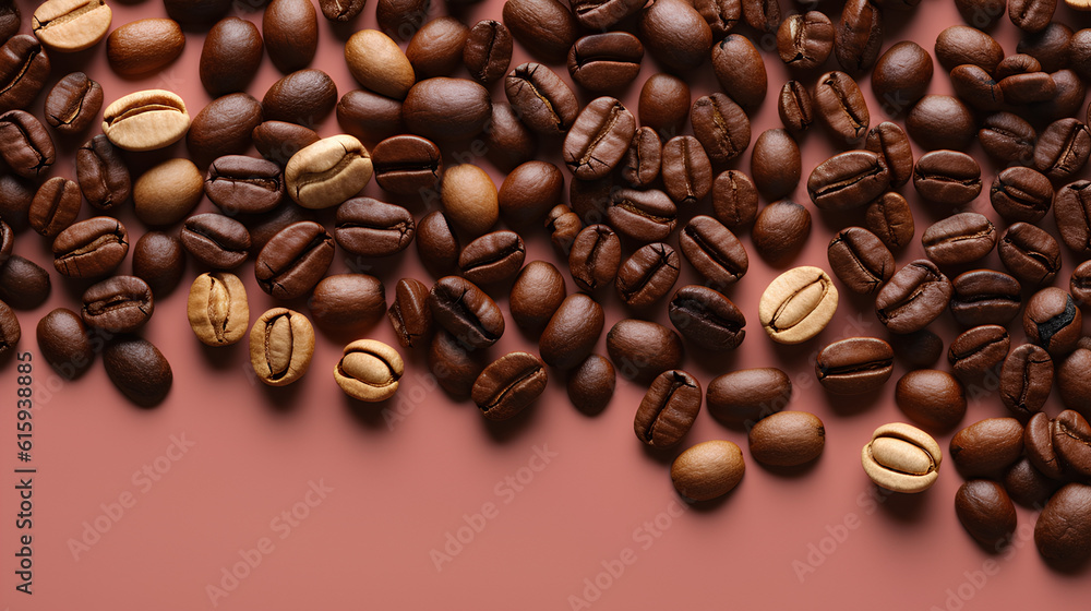 Obraz premium Flat lay of coffee beans. IA generative.