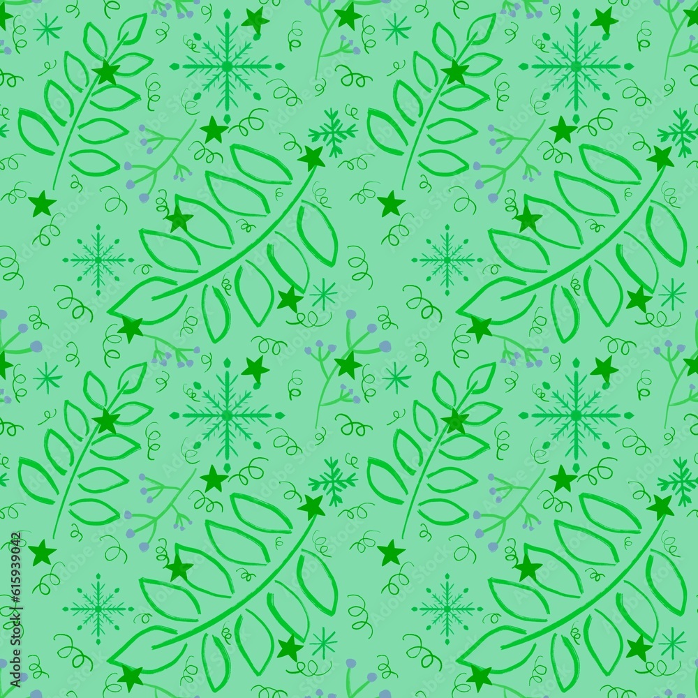Winter floral seamless snowflakes and branches and berries pattern for Christmas gift box and wrapping paper