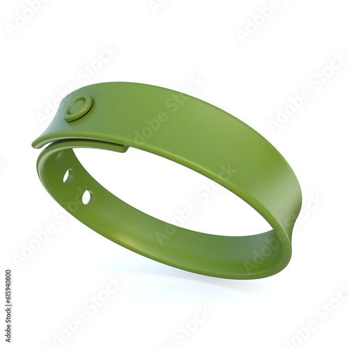 Green rubber bracelet. 3D render illustration isolated on white background