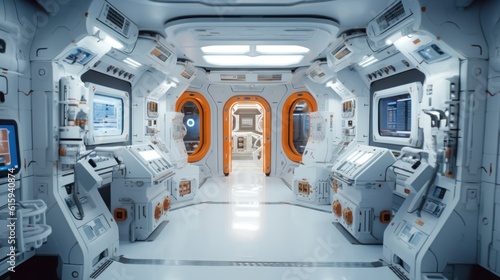 Fototapeta Naklejka Na Ścianę i Meble -  Interior of a space station, complete with control rooms, zero - gravity areas, and advanced technology