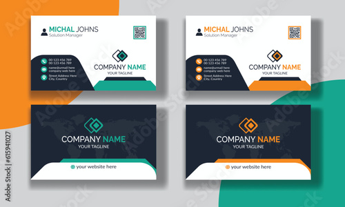 Creative modern clean corporate double-side business card template, personal visiting card, vector illustration, professional simple identity blue, red white and black elegant visiting card.