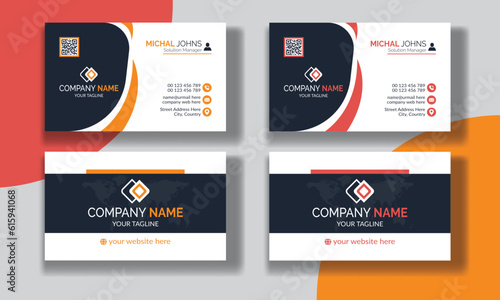 Creative modern clean corporate double-side business card template, personal visiting card, vector illustration, professional simple identity blue, red white and black elegant visiting card.