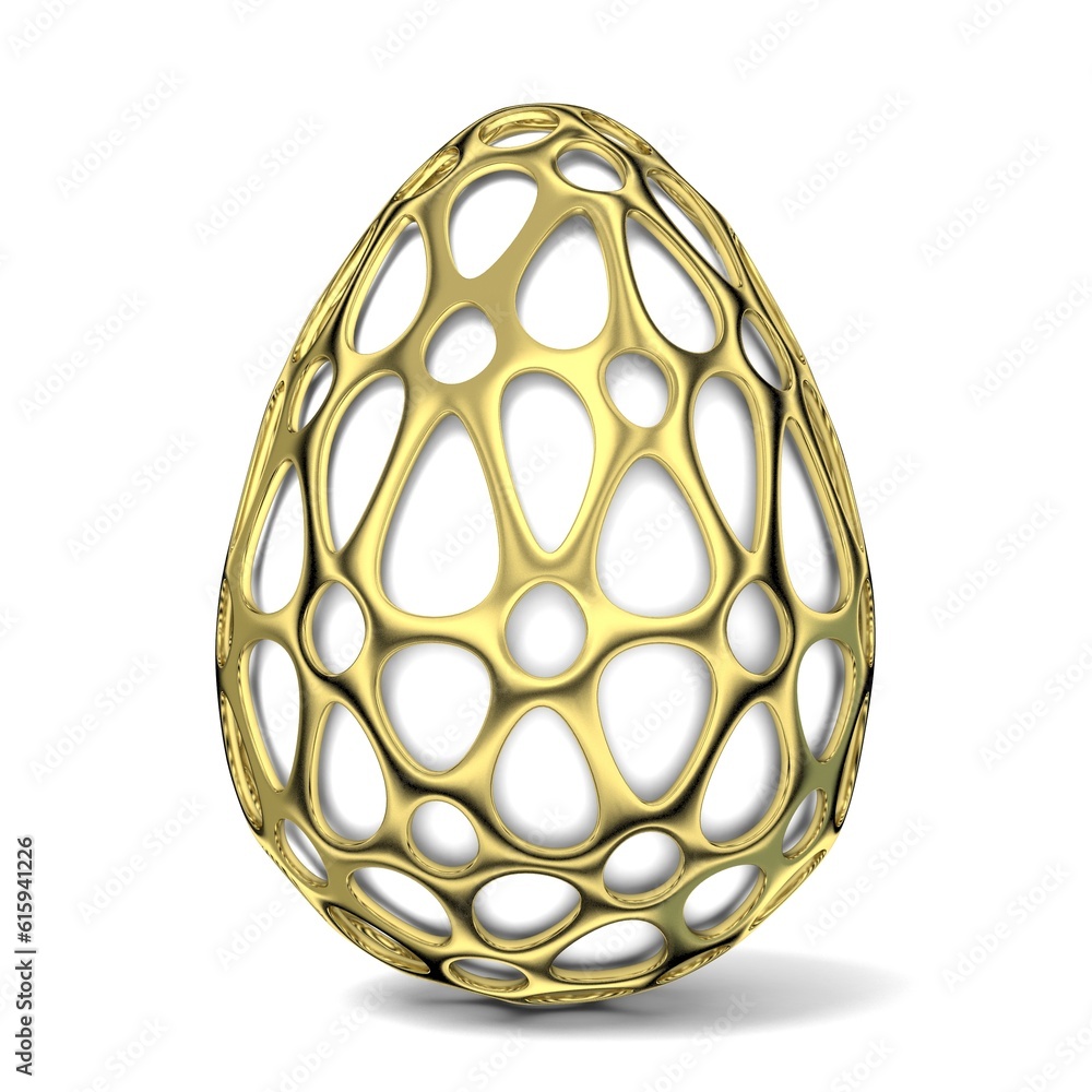 Gold egg ornament. 3D render illustration isolated on a white background Gold egg ornament. 3D render illustration isolated on a white background