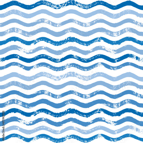 Seamless Wave Pattern, Hand drawn water sea vector background. Wavy beach print, curly grunge paint lines, watercolor illustration