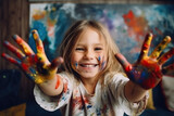 happy little child playing with paint ai generated
