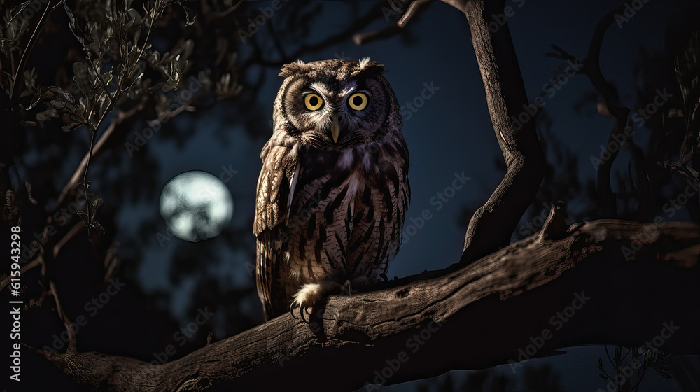 owl on a tree at night ai generated owl on a tree at night ai generated
