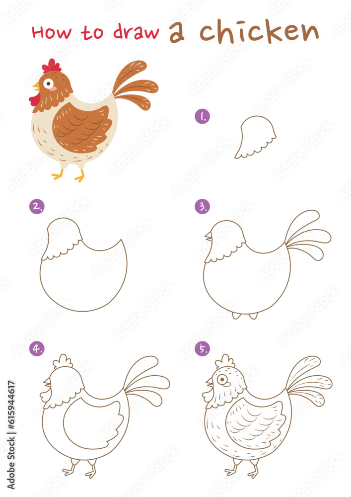 How to draw a chicken vector illustration. Draw a chicken step by step