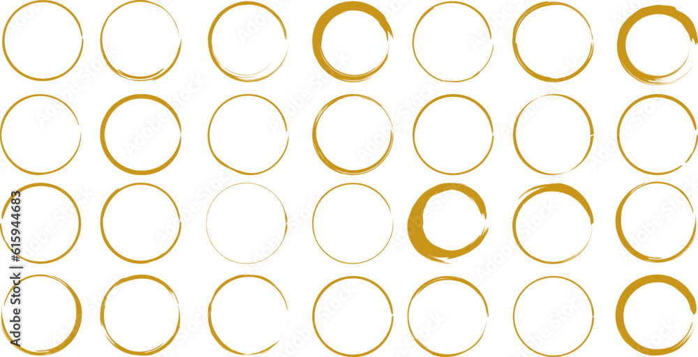 Set hand drawn circle, golden colored felt pen objects. Text box and frames. Set hand drawn circle, golden colored felt pen objects. Text box and frames.