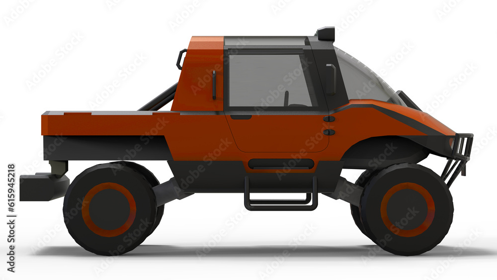 Special all-terrain vehicle for difficult terrain and difficult road and weather conditions. 3d rendering