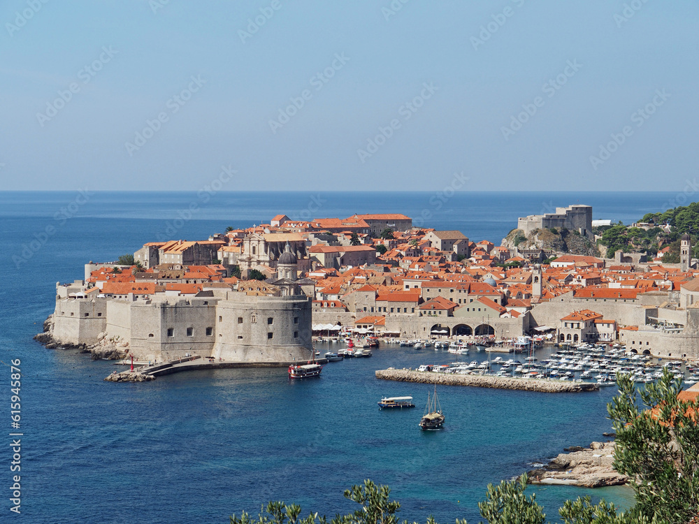 Dubrovnik medieval city and harbor in summer, Croatia
