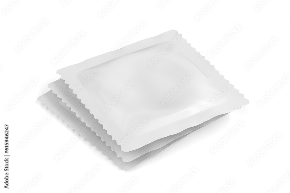 Group of white blank sachets for condom packagings or other objects