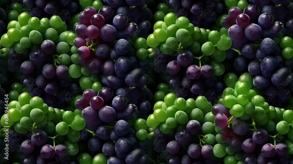 bunch of grapes of different varieties, different ampelography berries, juicy fruits. Close-up. Healthy snack with juicy fruits, Winemaking, house wine. Generative AI
