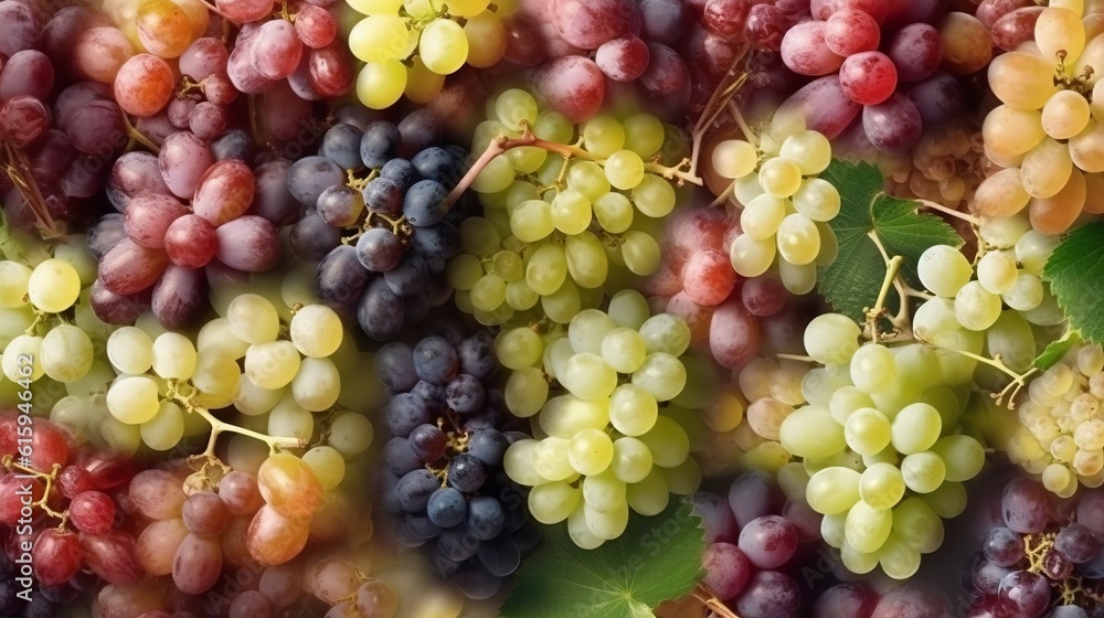 bunch of grapes of different varieties, different ampelography berries, juicy fruits. Close-up. Healthy snack with juicy fruits, Winemaking, house wine. Generative AI
bunch of grapes of different varieties, different ampelography berries, juicy fruits. Close-up. Healthy snack with juicy fruits, Winemaking, house wine. Generative AI