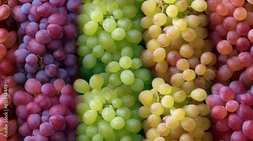 bunch of grapes of different varieties, different ampelography berries, juicy fruits. Close-up. Healthy snack with juicy fruits, Winemaking, house wine. Generative AI
 photo