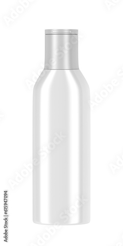 Front view of plastic bottle for cosmetic products, isolated on white background