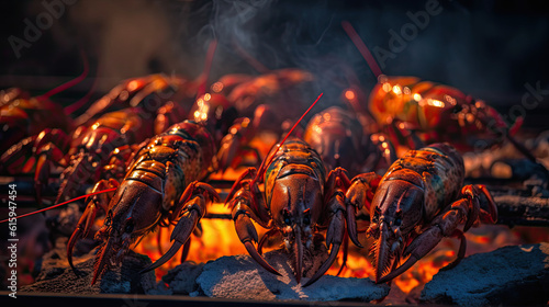 lobsters cooking on an open fire with smoke coming from the flames in the background, as if it's not for you
