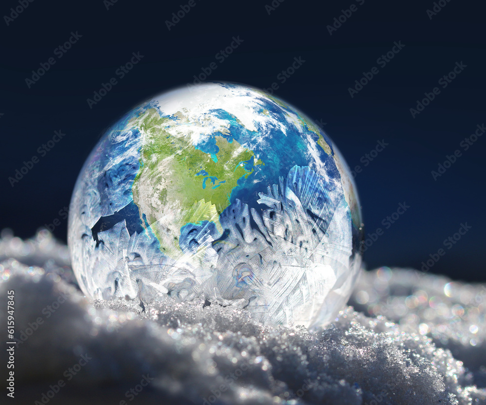 Frozen planet Earth freezing ice globe climate change concept Frozen planet Earth freezing ice globe climate change concept