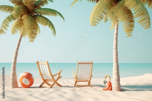 Summer time concept with beach, sand and chair