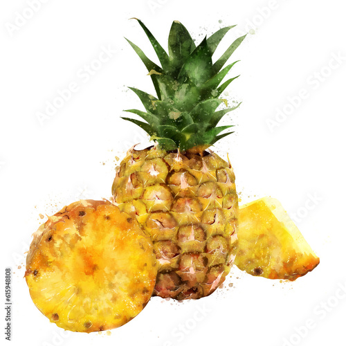 Pineapple, isolated hand-painted illustration on a white background