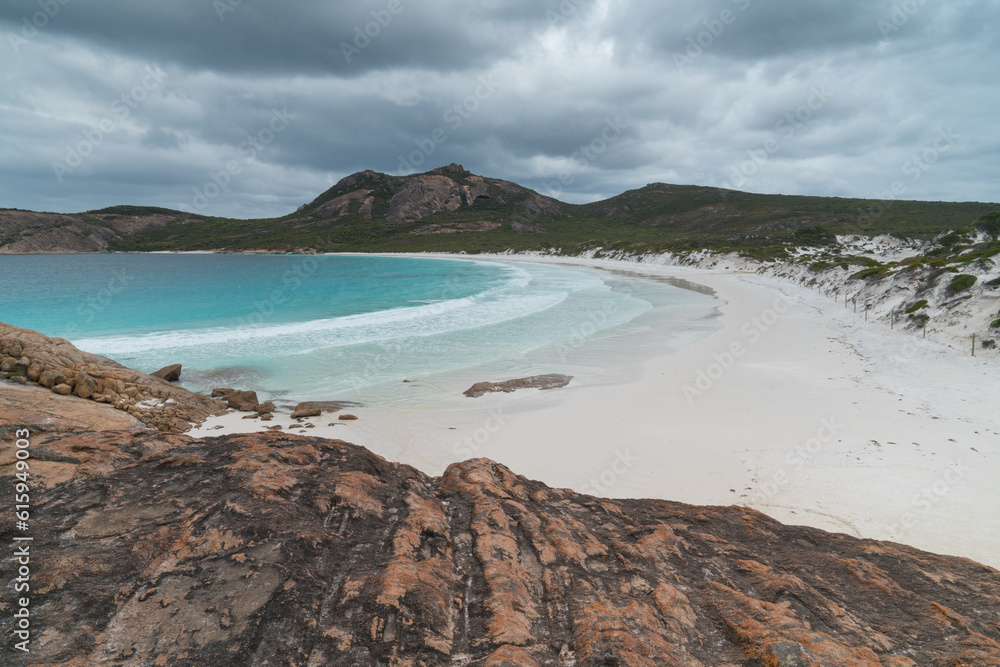 White beach of Thistle Cove on an overcast day, one of the most beautiful places in the Cape Le Grand National Park, Western Australia