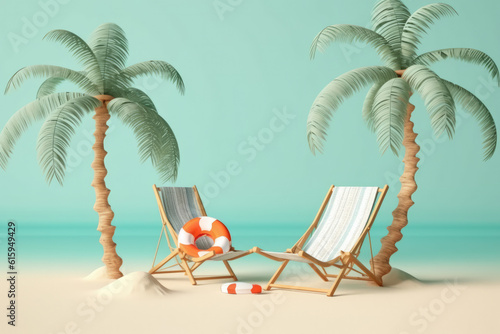 Summer time concept with beach  sand and chair