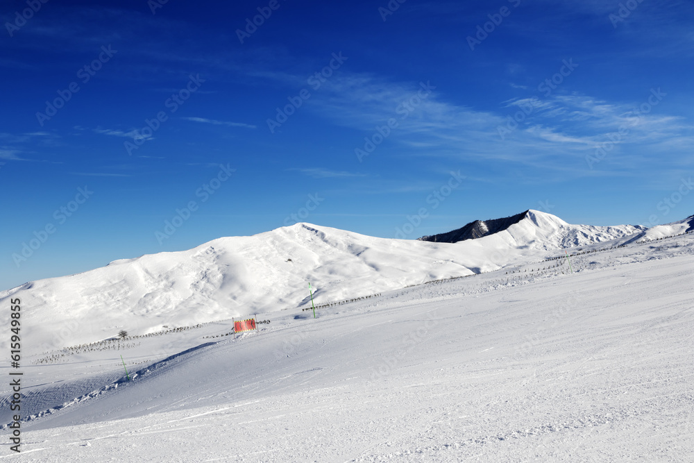 Ski slope at sun day. Greater Caucasus, Mount Shahdagh. Qusar rayon of Azerbaijan.