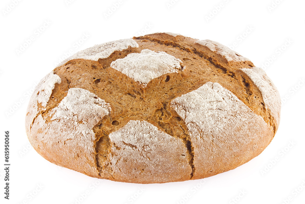 Freshly baked domestic rye bread with bran, isolated on white background. Freshly baked domestic rye bread with bran, isolated on white background.