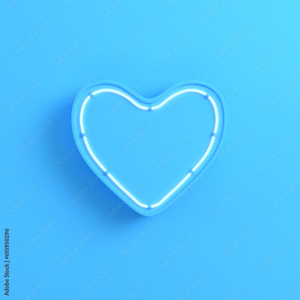 Heart with neon light on bright blue background. Minimalism concept. 3d render Heart with neon light on bright blue background. Minimalism concept. 3d render