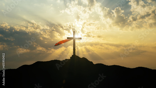 Holy Cross with red silk scarf