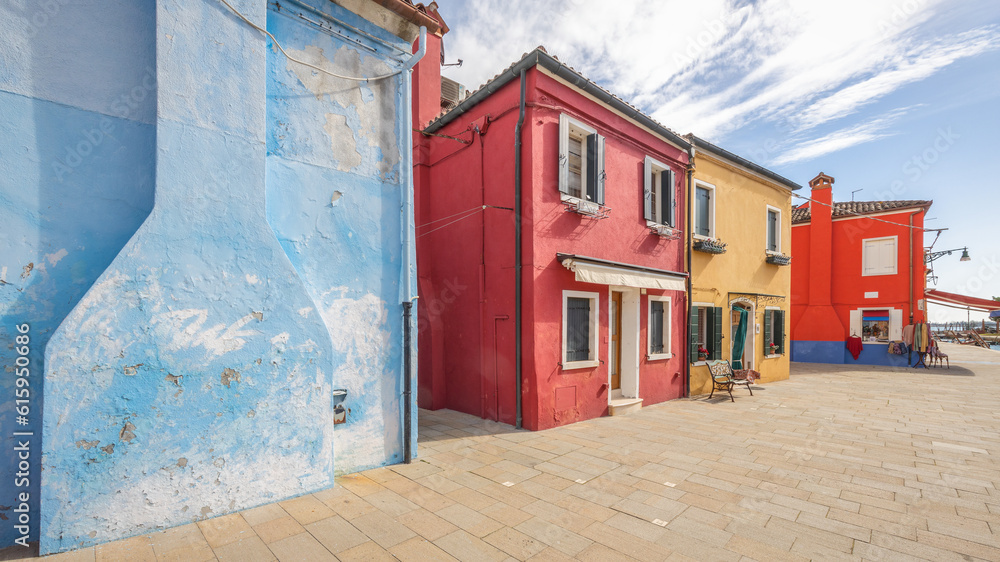 Colorful houses on The Burano island near Venice, Italy, Europe.