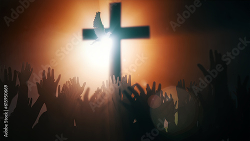 Принти на полотні Praying hands with Holy Cross and Dove