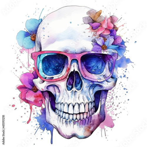 funny skull in watercolor design islolated against transparent background