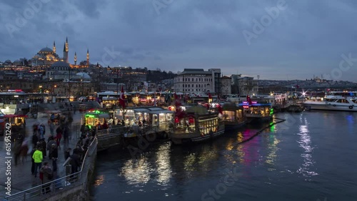 Eminonu Crowded Area Sunset Timelapse