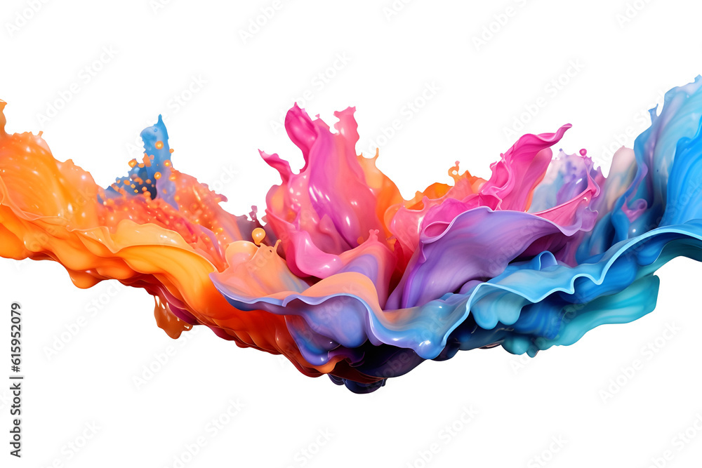 Colorful paint splash. Rainbow splash wave. Isolated design element on the transparent background, created with Generative AI technology
