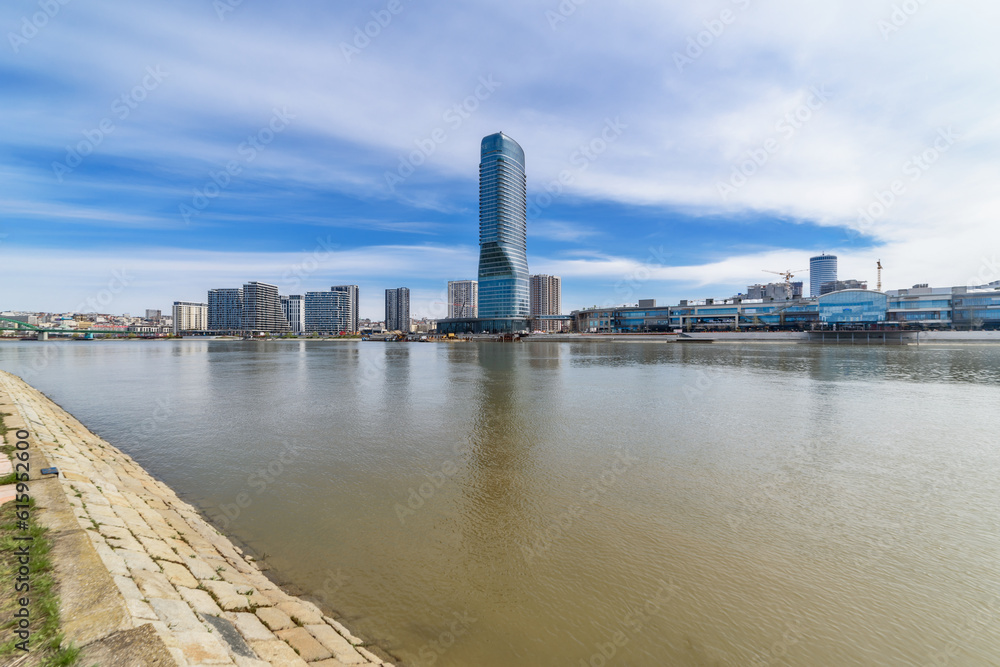 View at Belgrade Waterfront buildings at Sava river.