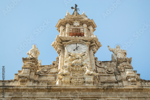 Valencia, Spain - February 24, 2018: The facade of the Santos Juanes church