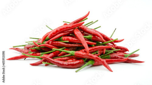 Stack of hot chili pepper or small chili padi, isolated on white background