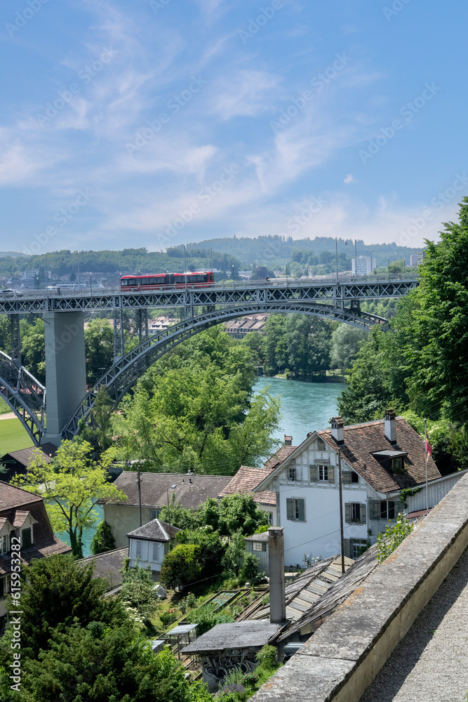Blue water, towers and landscape in Bern Switzerland Blue water, towers and landscape in Bern Switzerland