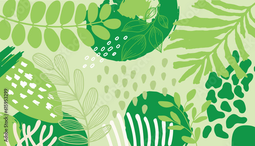 Presentation Background with tropical leaf plant on green background vector design.
