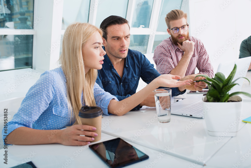 Business people in office connected on internet network with a computer. concept of startup company Business people in office connected on internet network with a computer. concept of startup company