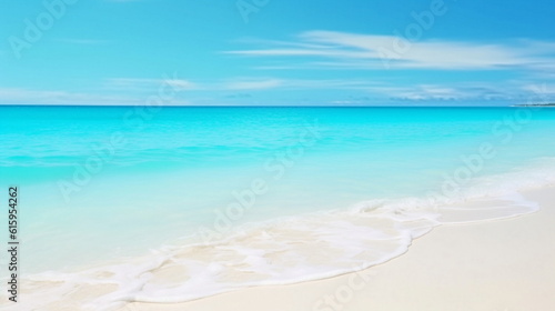 Beachscape, A serene aerial view of a pristine white sand beach surrounded by crystal clear ,very clear turquoise waters, text poster,summer background,template ,copy space,banner,generated ai © Aleksandr