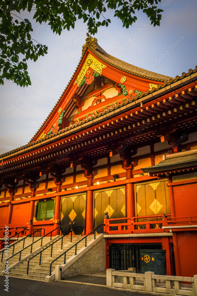 Senso-ji Kannon temple Hondo at sunset, Tokyo, Japan Senso-ji Kannon temple Hondo at sunset, Tokyo, Japan