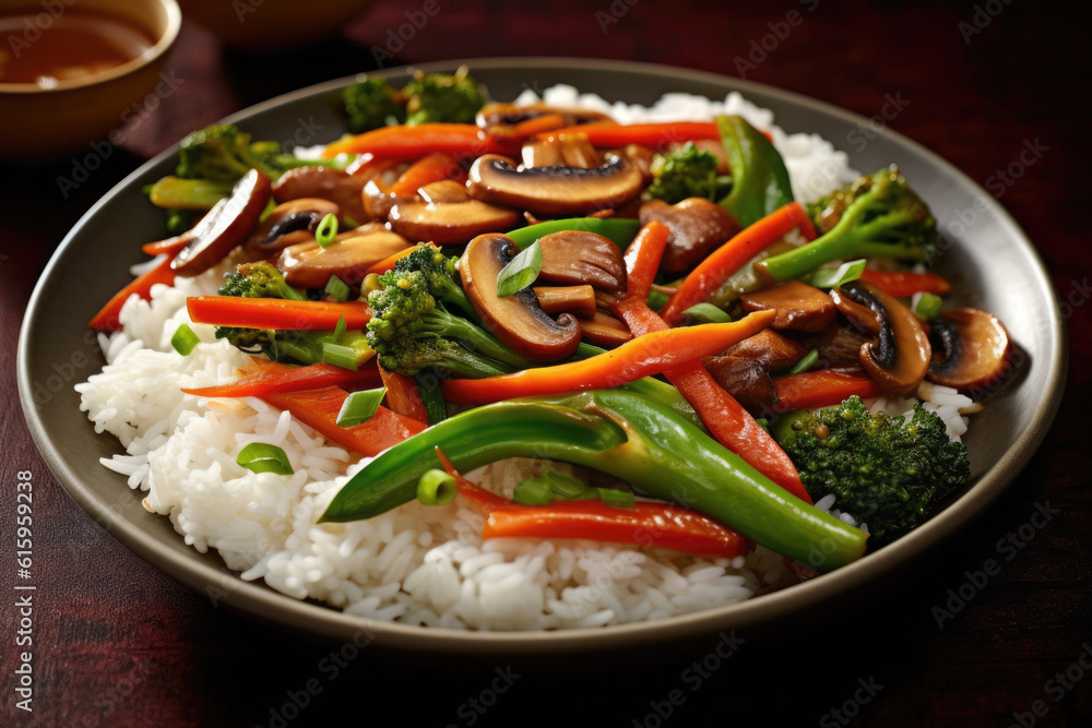 stir fried vegetables and rice