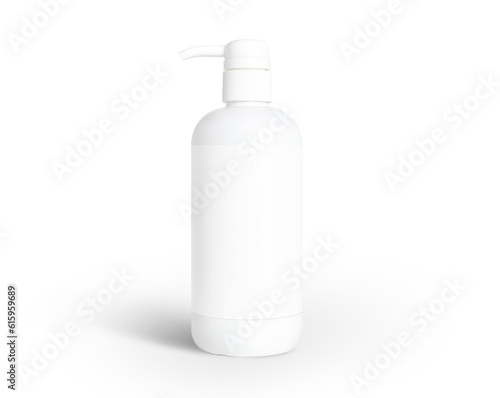 Isolated pump bottle for liquid product. Product mockup with plain label. White plastic container bottle for beauty products, skincare, oil, cream or liquid food supplement.  Transparent background photo