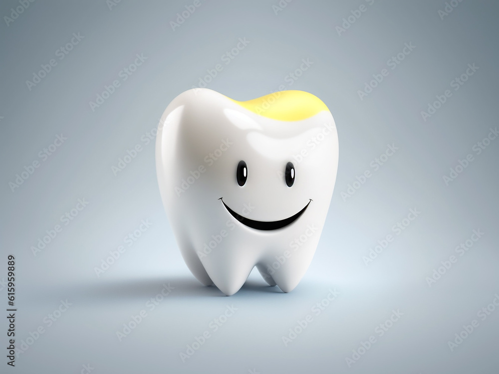 Cheerful emoticon directly on a human white tooth, close-up, on an isolated background. Generative AI Cheerful emoticon directly on a human white tooth, close-up, on an isolated background. Generative AI