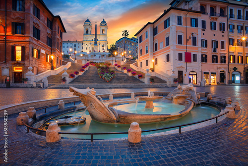 Cityscape image of Spanish Steps in Rome, Italy during sunrise.
