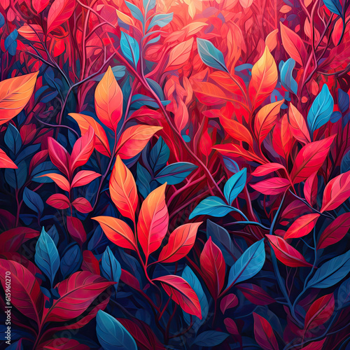 Autumn leaves pattern with retro style and colourfull