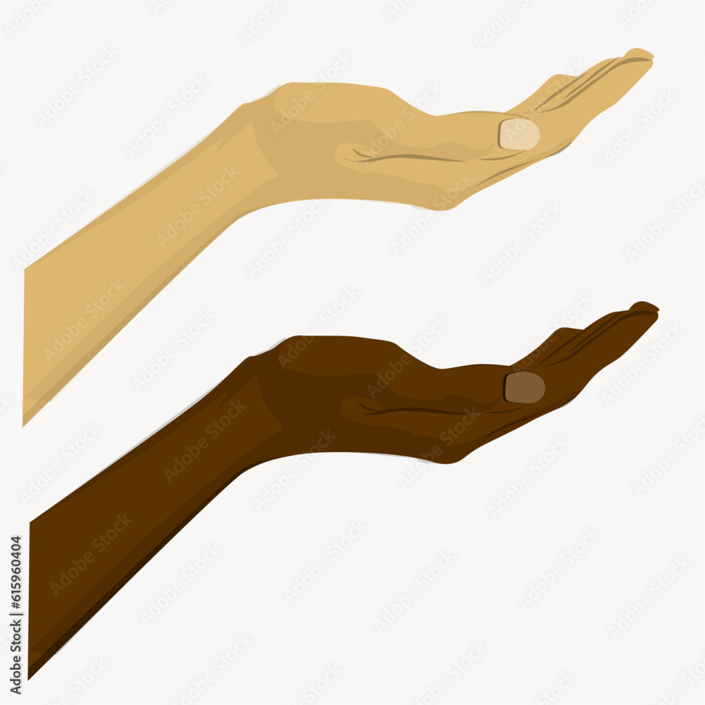 empty young female hand to hold something, vector illustration, isolated on white background.