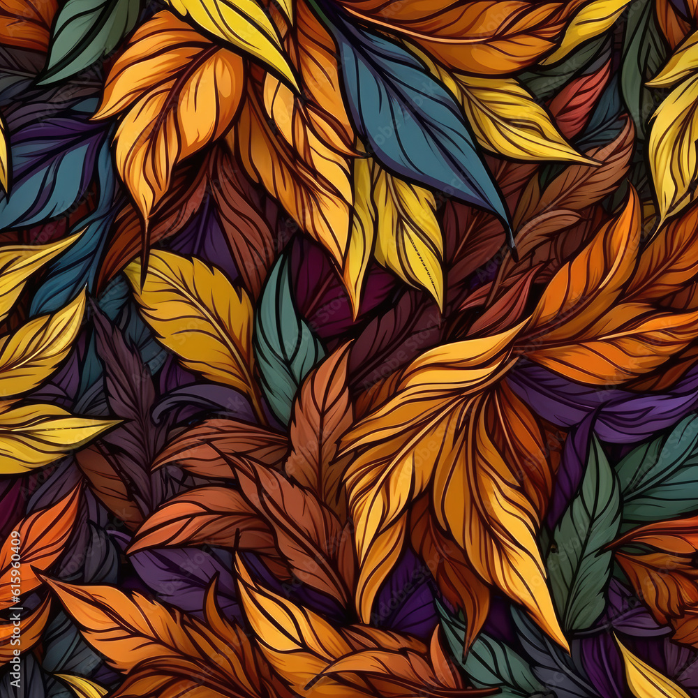 Autumn leaves pattern with retro style and colourfull