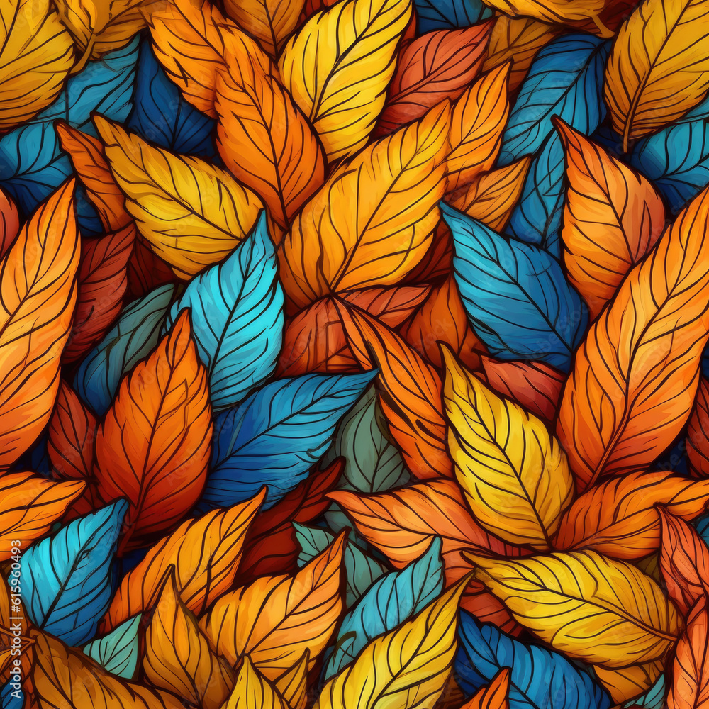 Autumn leaves pattern with retro style and colourfull